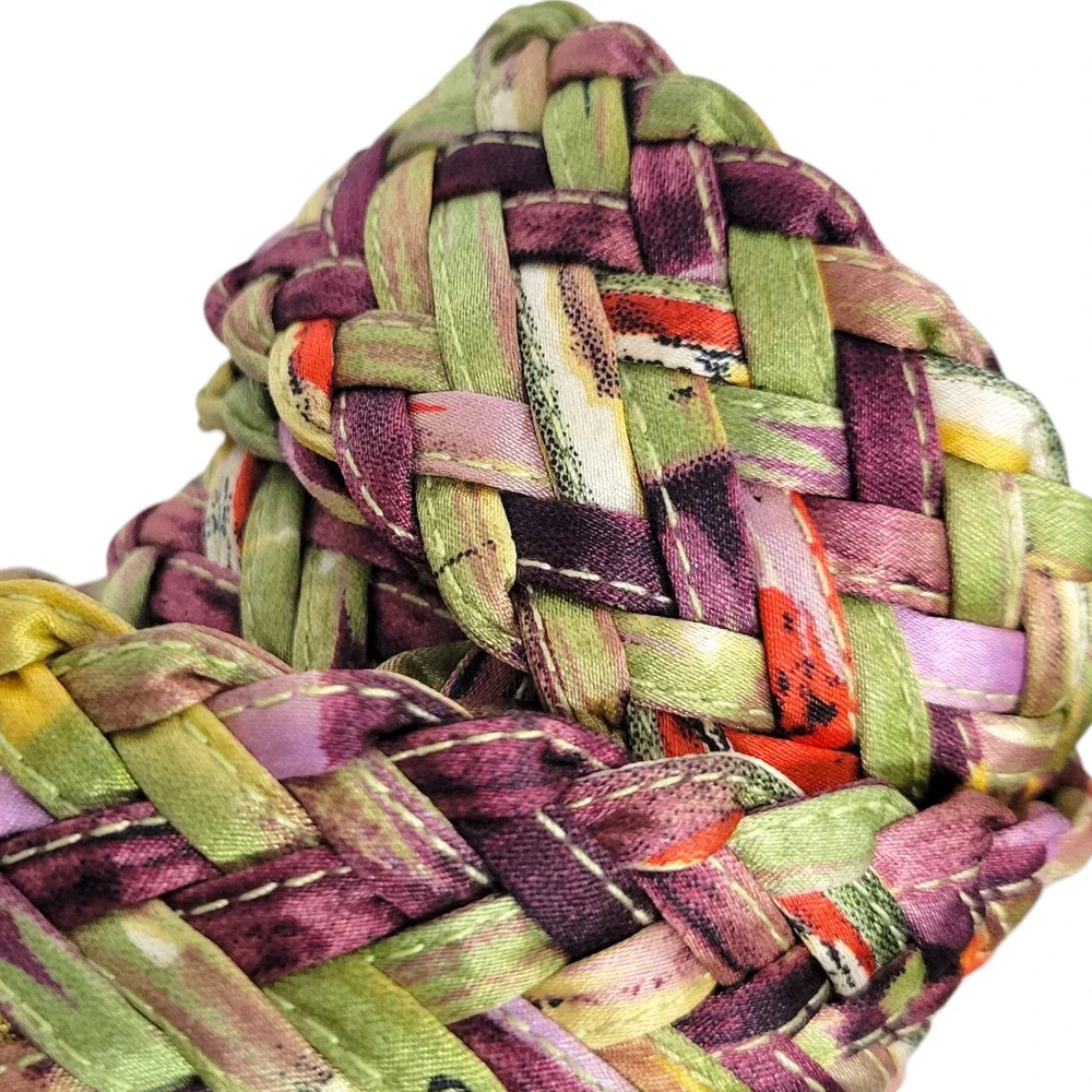Rainbow Braided Belt Yellow Purple Silky Fabric Woven Large Circle Buckle Large